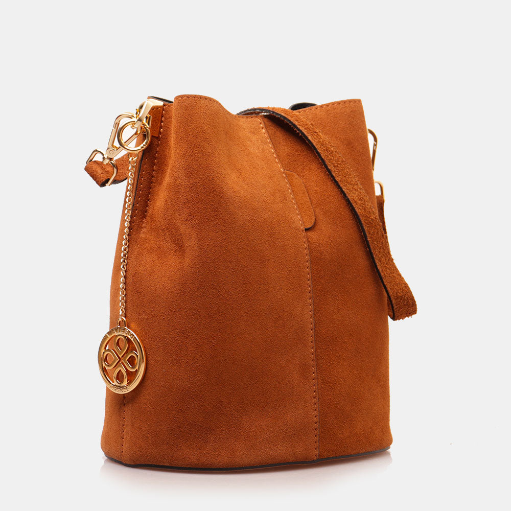 Borsa Secchiello con Tracolla VIAVERDI in Camoscio color Cuoio Made in Italy linea Capalbio