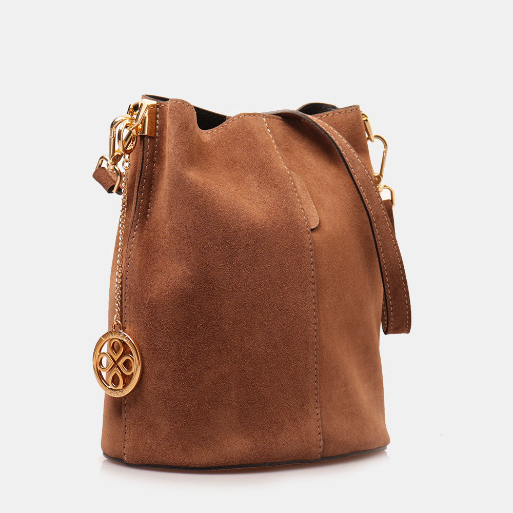 Borsa Secchiello con Tracolla VIAVERDI in Camoscio Marrone Made in Italy linea Capalbio