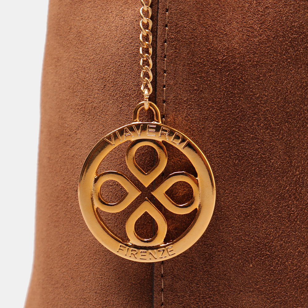 Borsa Secchiello con Tracolla VIAVERDI in Camoscio Marrone Made in Italy linea Capalbio