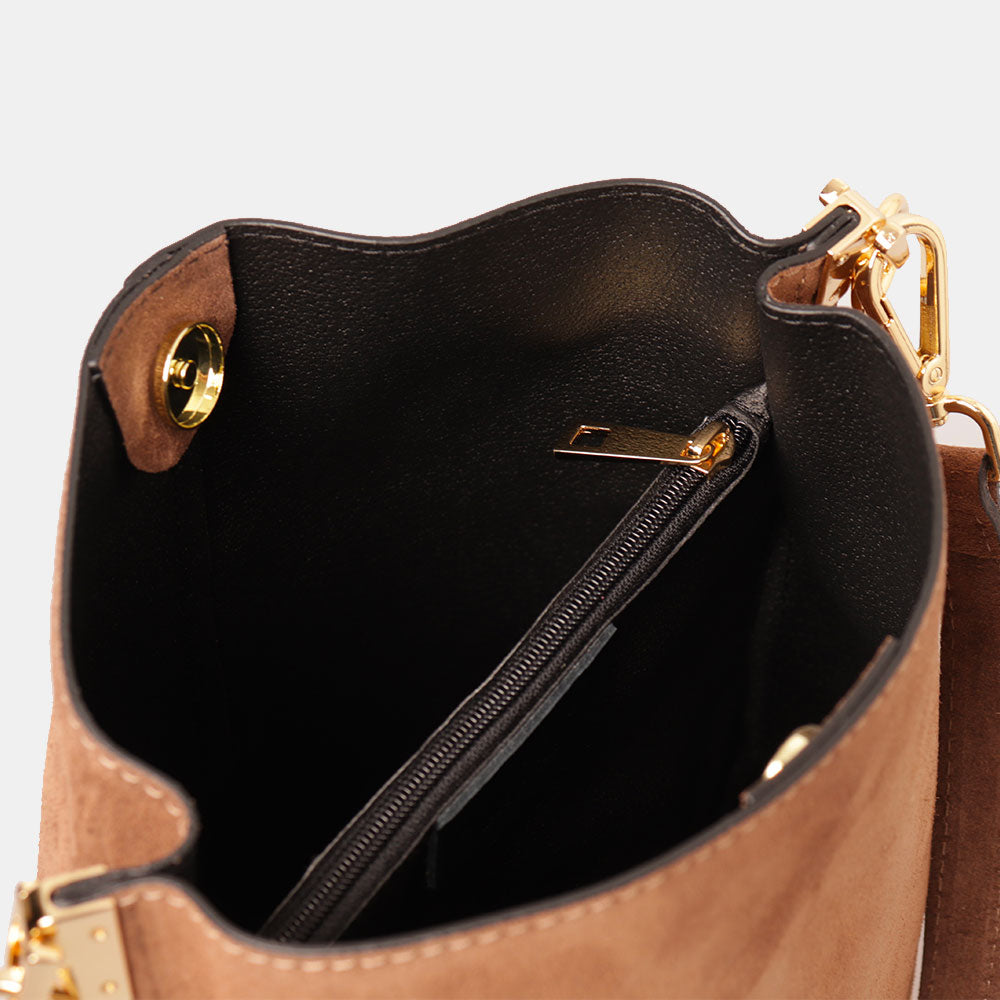 Borsa Secchiello con Tracolla VIAVERDI in Camoscio Marrone Made in Italy linea Capalbio