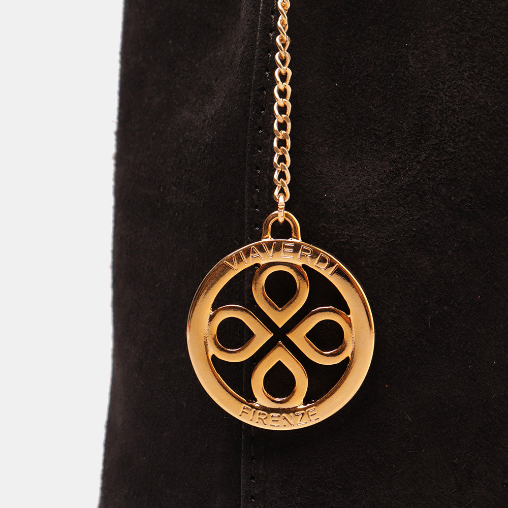 Borsa Secchiello con Tracolla VIAVERDI in Camoscio Nero Made in Italy linea Capalbio