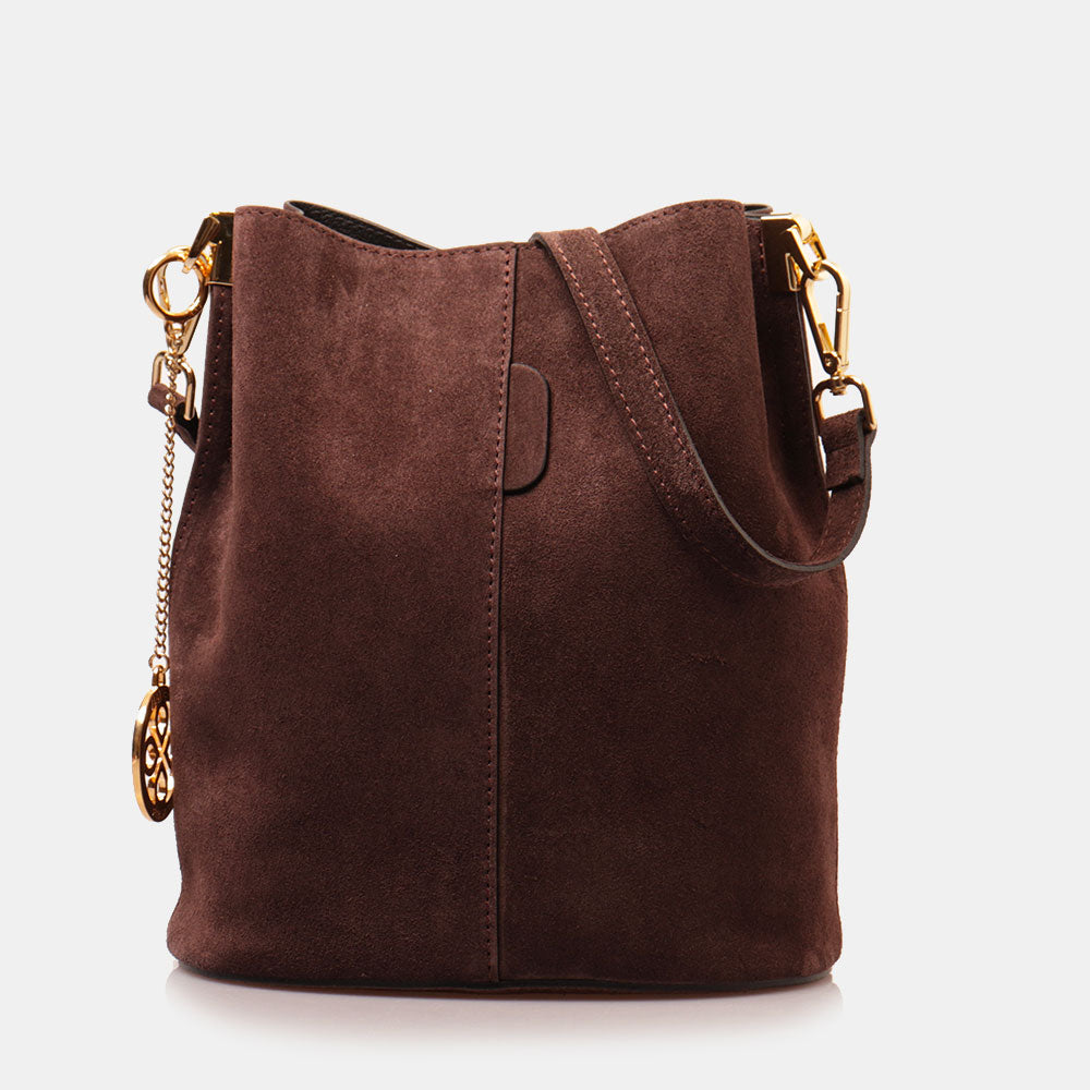 Borsa Secchiello con Tracolla VIAVERDI in Camoscio Testa di Moro Made