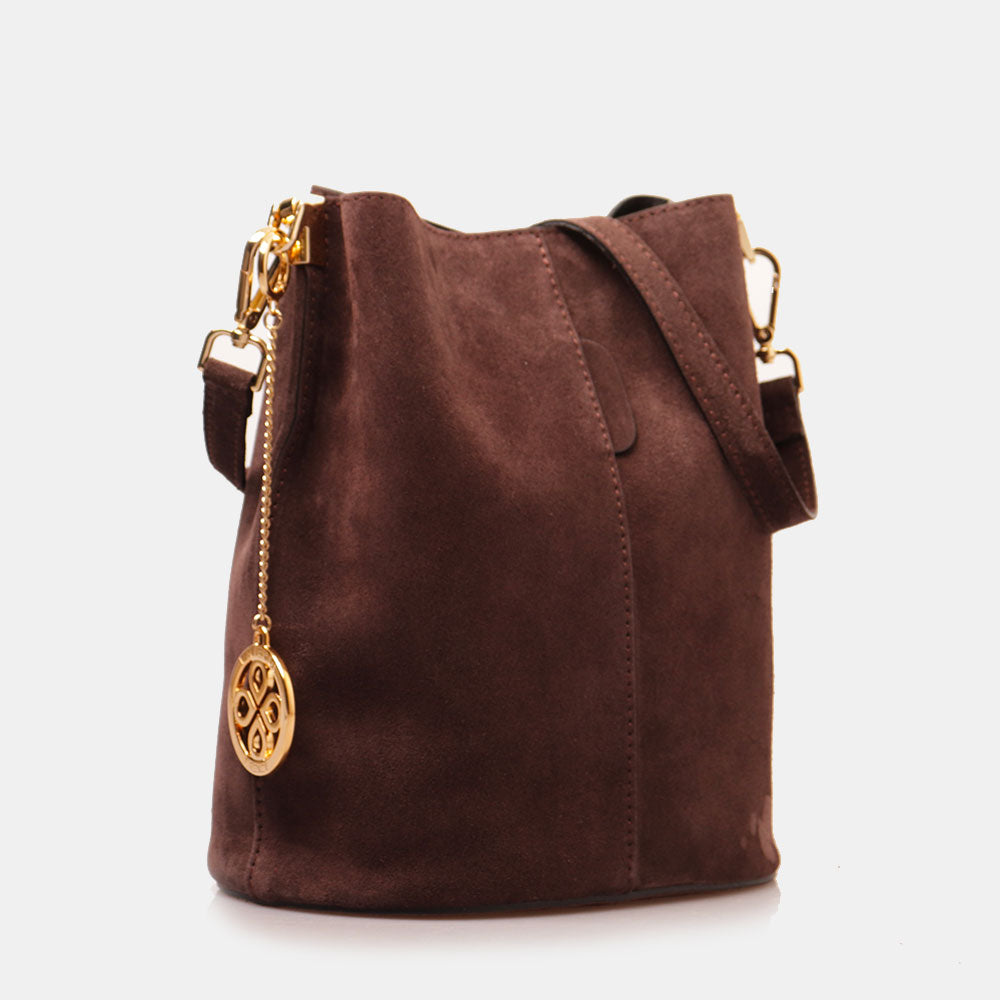 Borsa Secchiello con Tracolla VIAVERDI in Camoscio Testa di Moro Made in Italy linea Capalbio