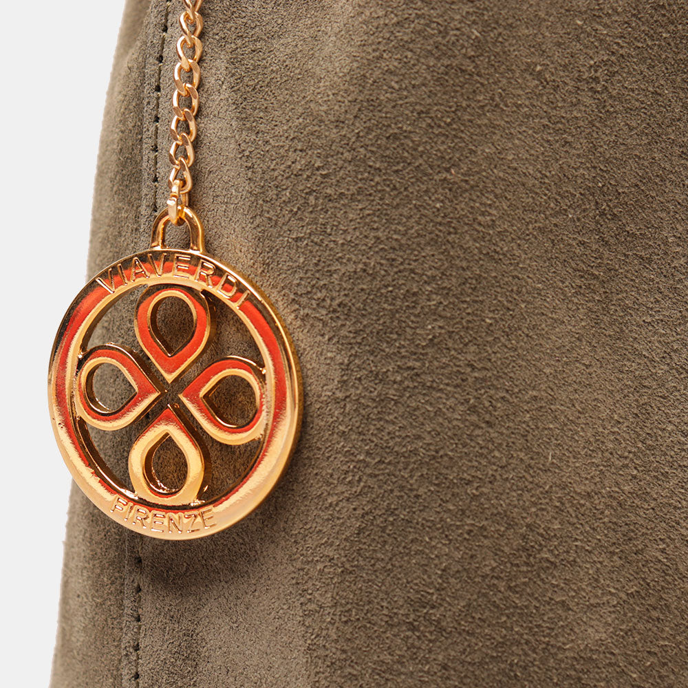 Borsa Secchiello con Tracolla VIAVERDI in Camoscio Verde Made in Italy linea Capalbio