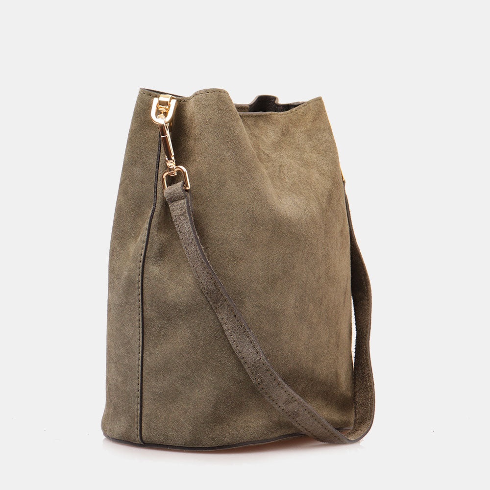 Borsa Secchiello con Tracolla VIAVERDI in Camoscio Verde Made in Italy linea Capalbio