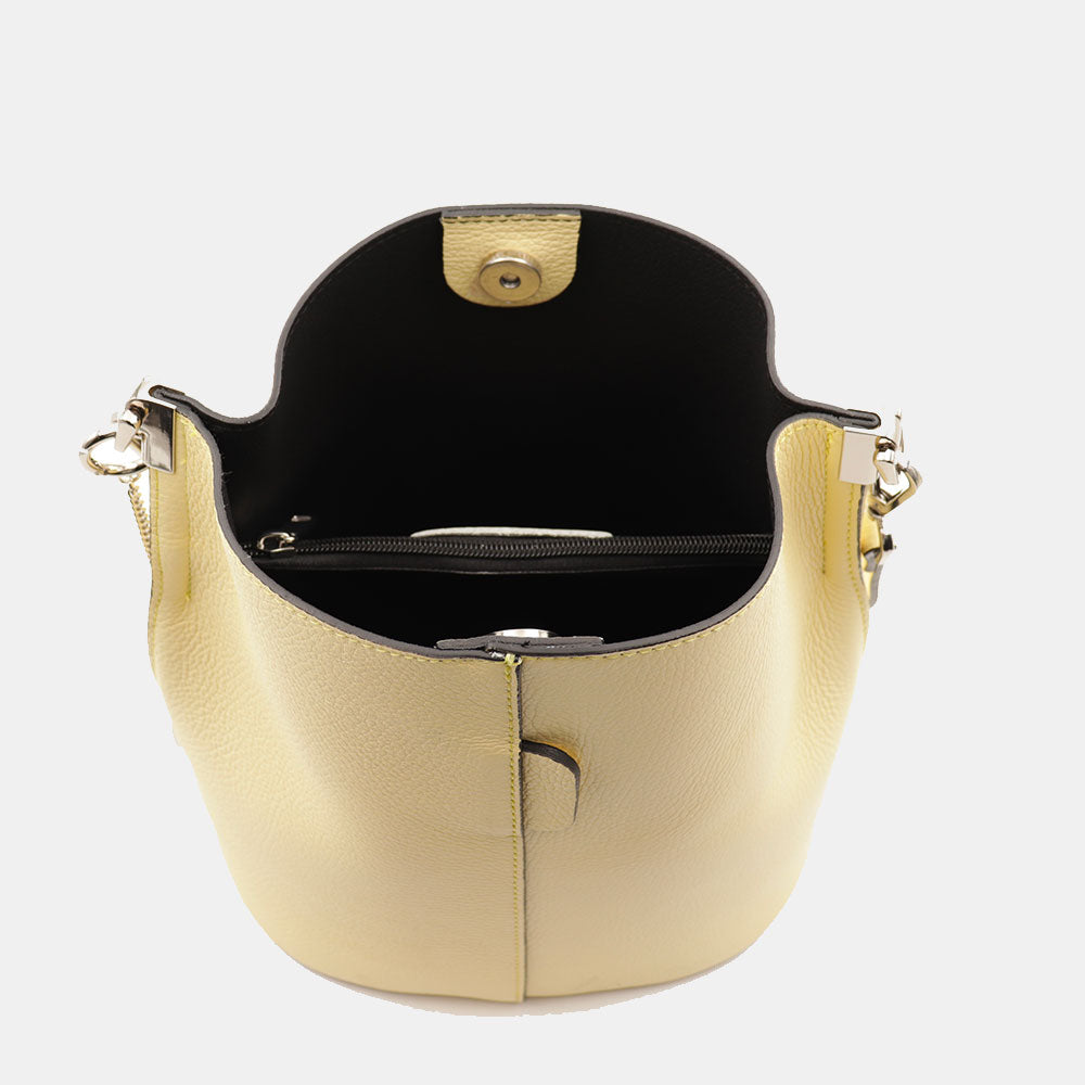 Beuteltasche mit Schulterriemen VIAVERDI aus hellgelbem Leder Made in Italy Linie Capalbio