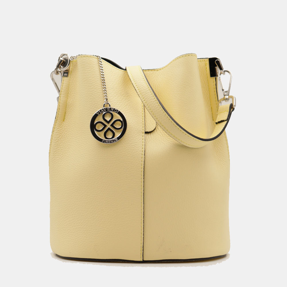 Borsa Secchiello con Tracolla VIAVERDI in Pelle Gialla Chiaro Made in Italy linea Capalbio
