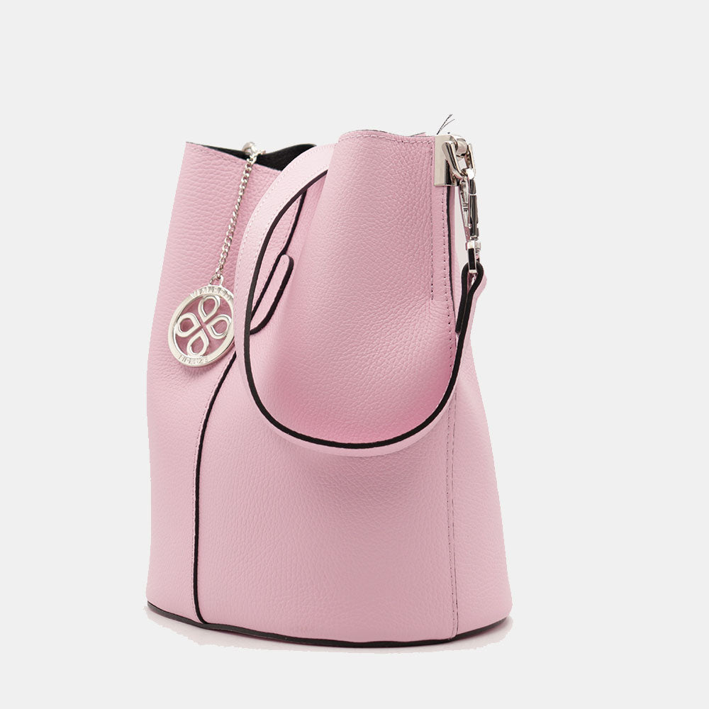 Beuteltasche mit Schulterriemen VIAVERDI aus hellrosa Leder Made in Italy Linie Capalbio