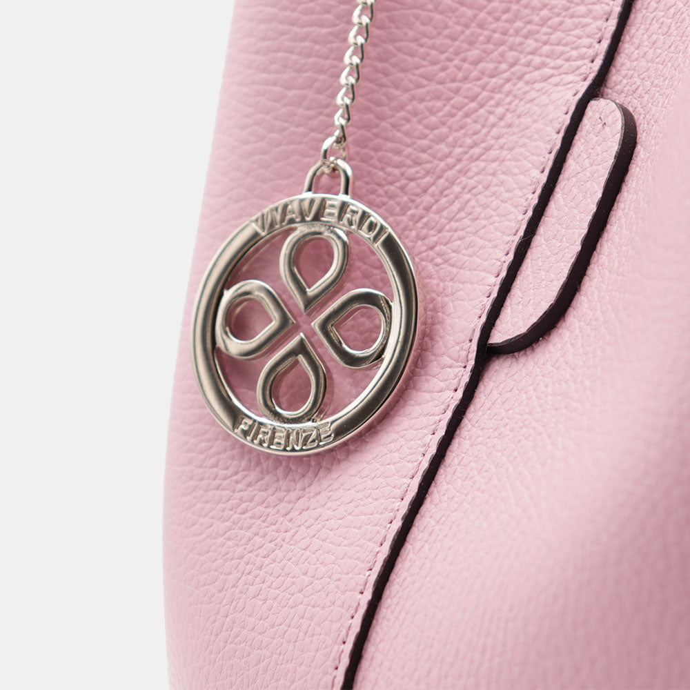 Beuteltasche mit Schulterriemen VIAVERDI aus hellrosa Leder Made in Italy Linie Capalbio