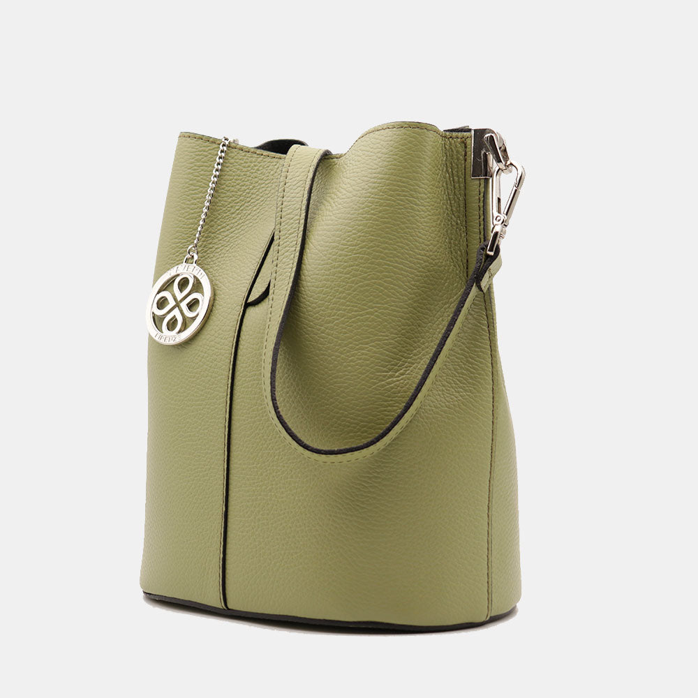 Borsa Secchiello con Tracolla VIAVERDI in Pelle Verde Chiaro Made in Italy linea Capalbio