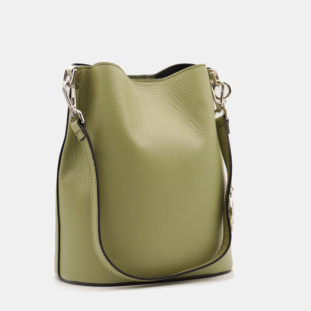 Borsa Secchiello con Tracolla VIAVERDI in Pelle Verde Chiaro Made in Italy linea Capalbio