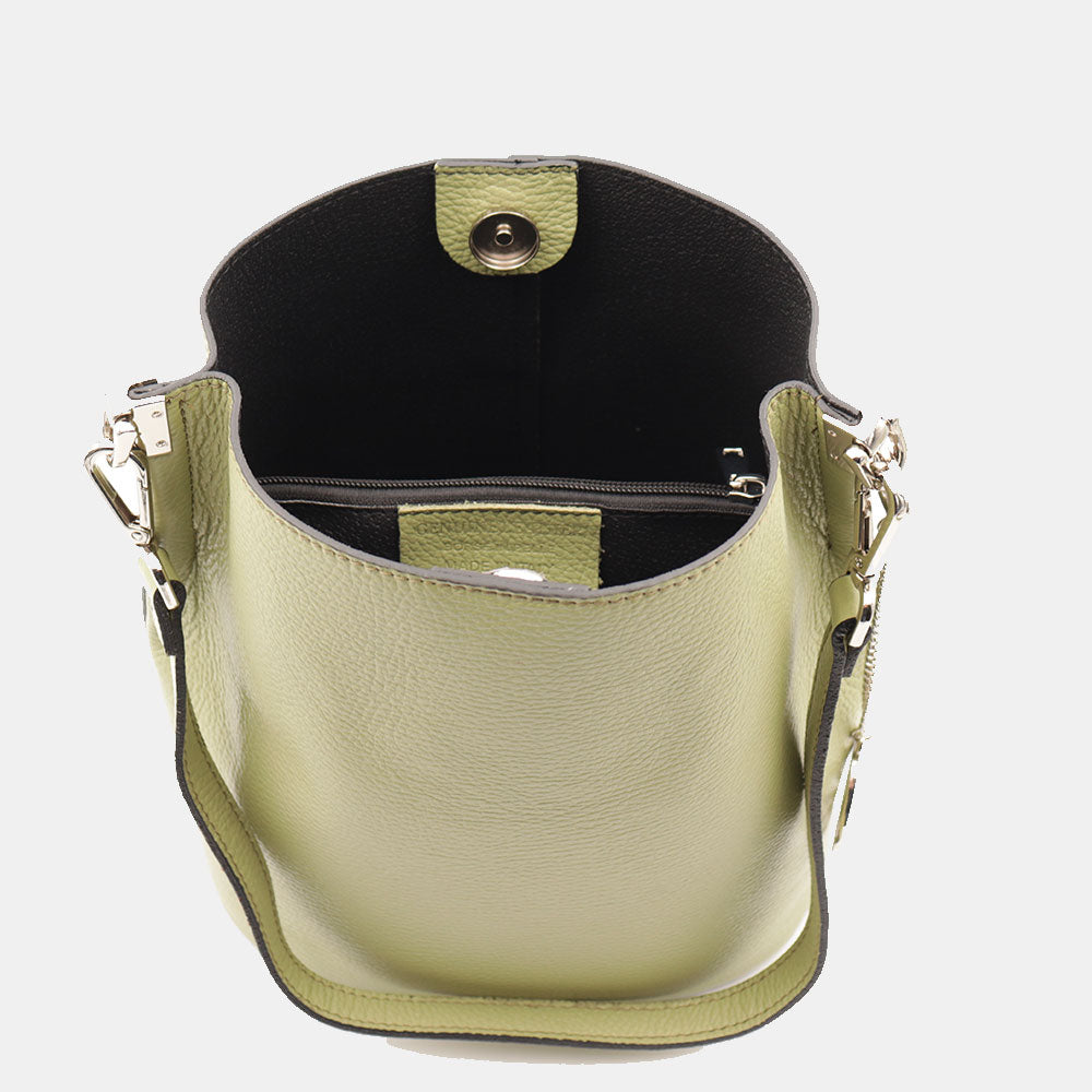 Borsa Secchiello con Tracolla VIAVERDI in Pelle Verde Chiaro Made in Italy linea Capalbio