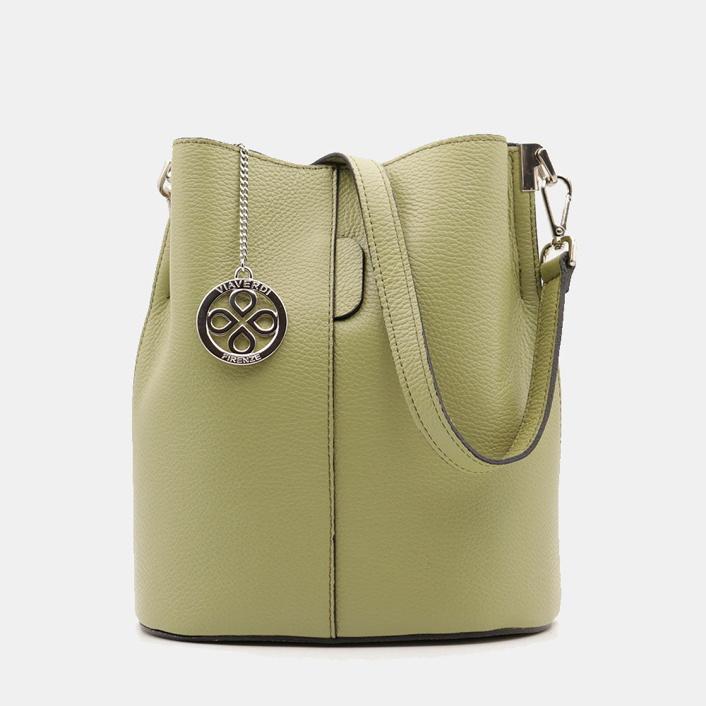 Borsa Secchiello con Tracolla VIAVERDI in Pelle Verde Chiaro Made in Italy linea Capalbio