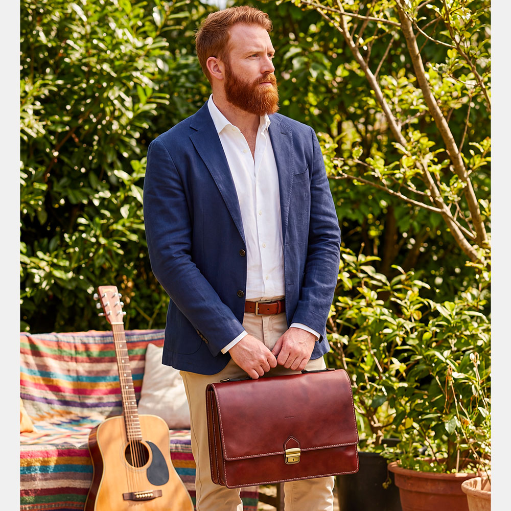 Cartella in Pelle Testa di Moro VIAVERDI Made in Italy - 2 Soffietti porta Pc 15.6