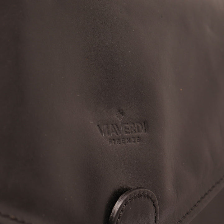 VIAVERDI Schwarze Aktentasche aus Leder, Made in Italy, Linie Florence, mit 3 Seitenfalten, PC 15.6