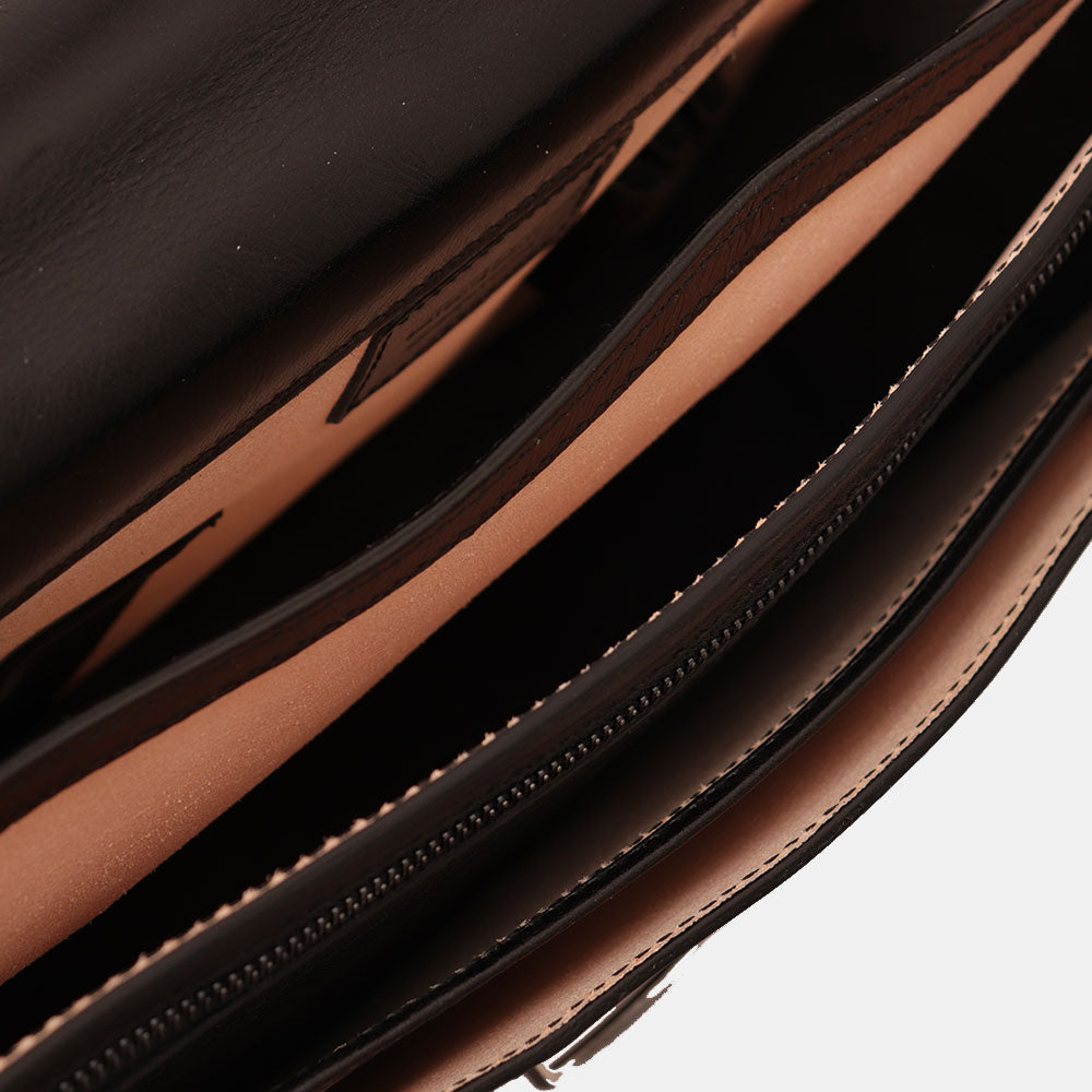 VIAVERDI Schwarze Aktentasche aus Leder, Made in Italy, Linie Florence, mit 3 Seitenfalten, PC 15.6