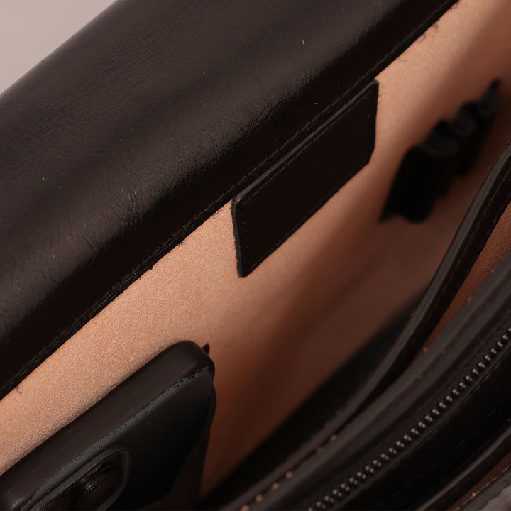 VIAVERDI Schwarze Aktentasche aus Leder, Made in Italy, Linie Florence, mit 3 Seitenfalten, PC 15.6