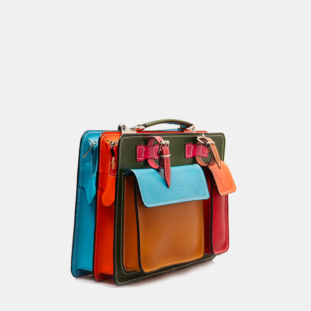 Borsa da Lavoro Piccola in Pelle Multicolor VIAVERDI Made in Italy - Porta Ombrelli e Pc 14pollici