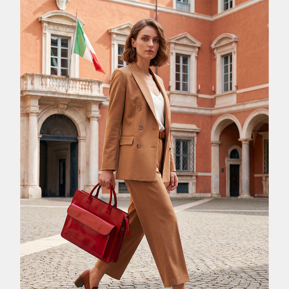 Cartella in Pelle Rossa Doppio Manico VIAVERDI Made in Italy - 3 Soffietti Pc 15.6