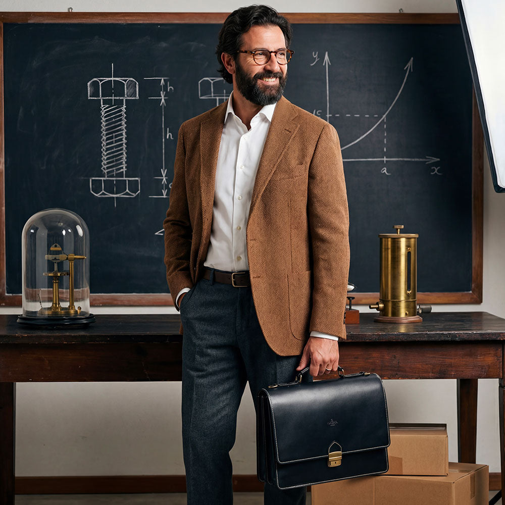 Cartella in Pelle Blu VIAVERDI Made in Italy - 2 Soffietti porta Pc 15.6