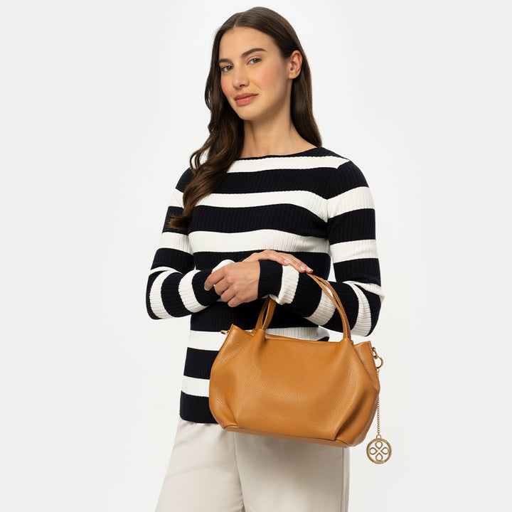 Borsa a Mano con Tracolla VIAVERDI in Pelle Taupe Made in Italy linea Castiglione