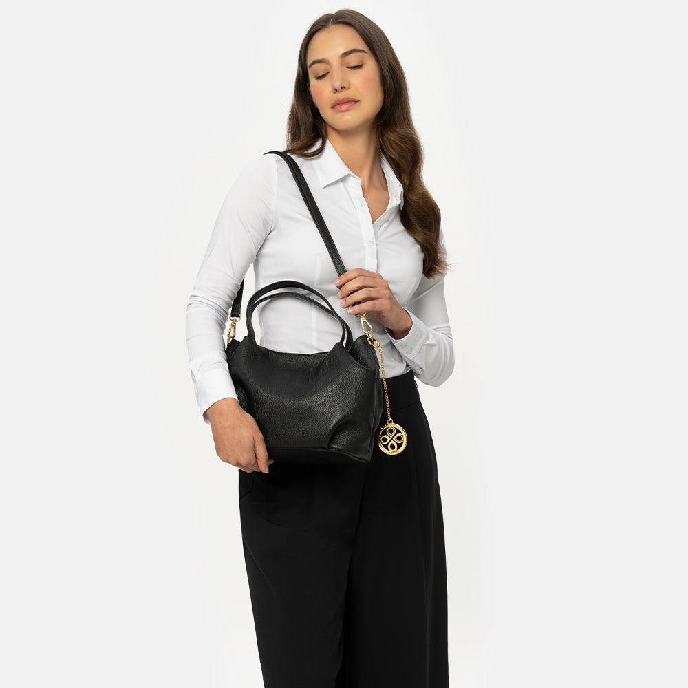 Borsa a Mano con Tracolla VIAVERDI in Pelle Testa di Moro Made in Italy linea Castiglione