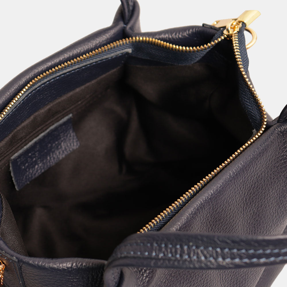 Borsa a Mano con Tracolla VIAVERDI in Pelle Blu Made in Italy linea Castiglione