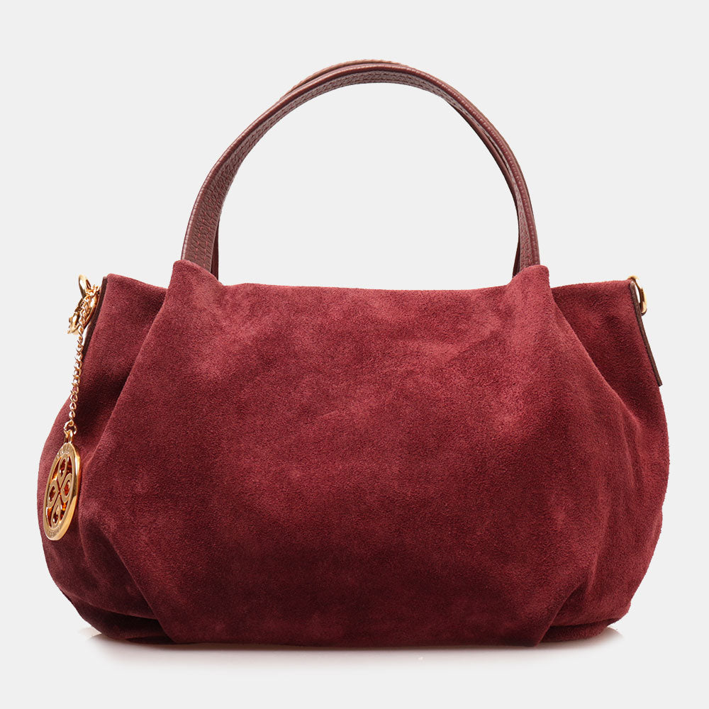 Borsa a Mano con Tracolla VIAVERDI in Camoscio Bordeaux Made in Italy linea Castiglione