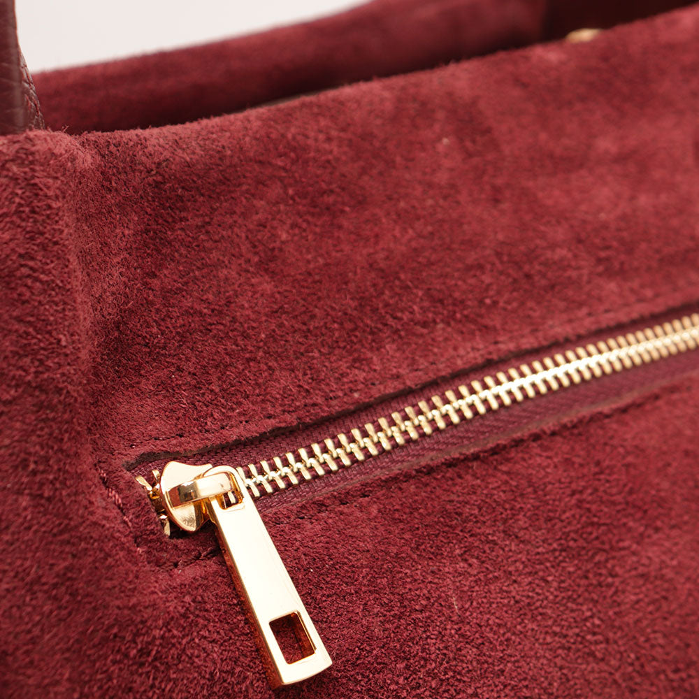 Borsa a Mano con Tracolla VIAVERDI in Camoscio Bordeaux Made in Italy linea Castiglione