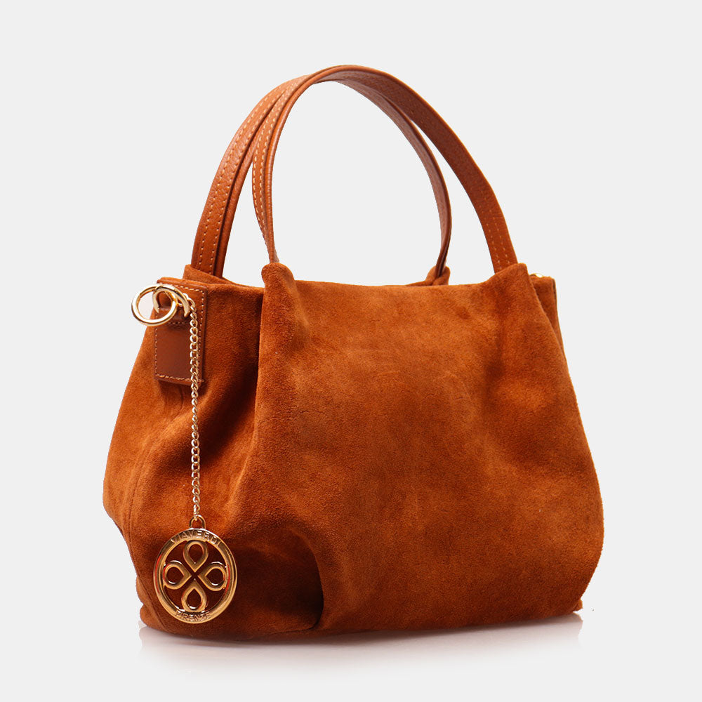 Borsa a Mano con Tracolla VIAVERDI in Camoscio color Cuoio Made in Italy linea Castiglione