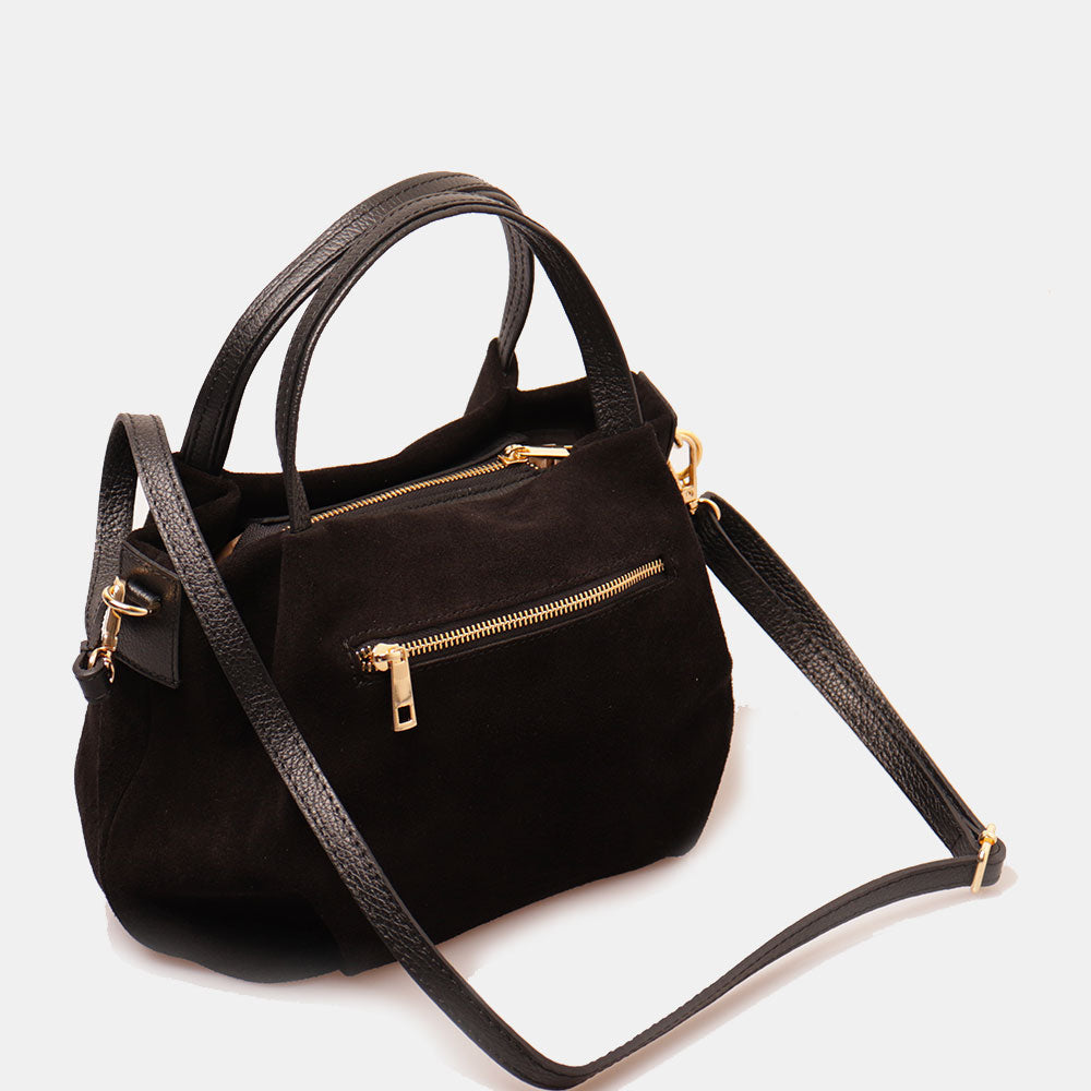 Borsa a Mano con Tracolla VIAVERDI in Camoscio Nera Made in Italy linea Castiglione