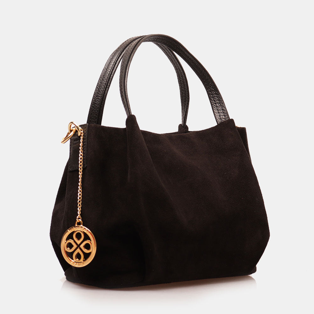 Borsa a Mano con Tracolla VIAVERDI in Camoscio Nera Made in Italy linea Castiglione