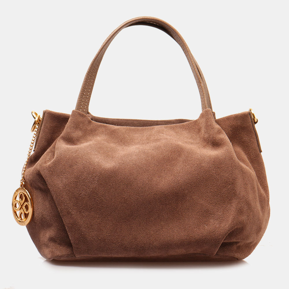 Borsa a Mano con Tracolla VIAVERDI in Camoscio Taupe Made in Italy