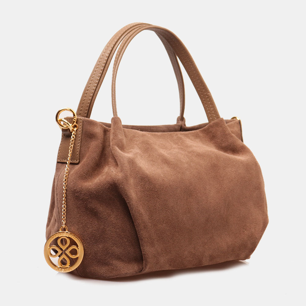 Borsa a Mano con Tracolla VIAVERDI in Camoscio Taupe Made in Italy linea Castiglione