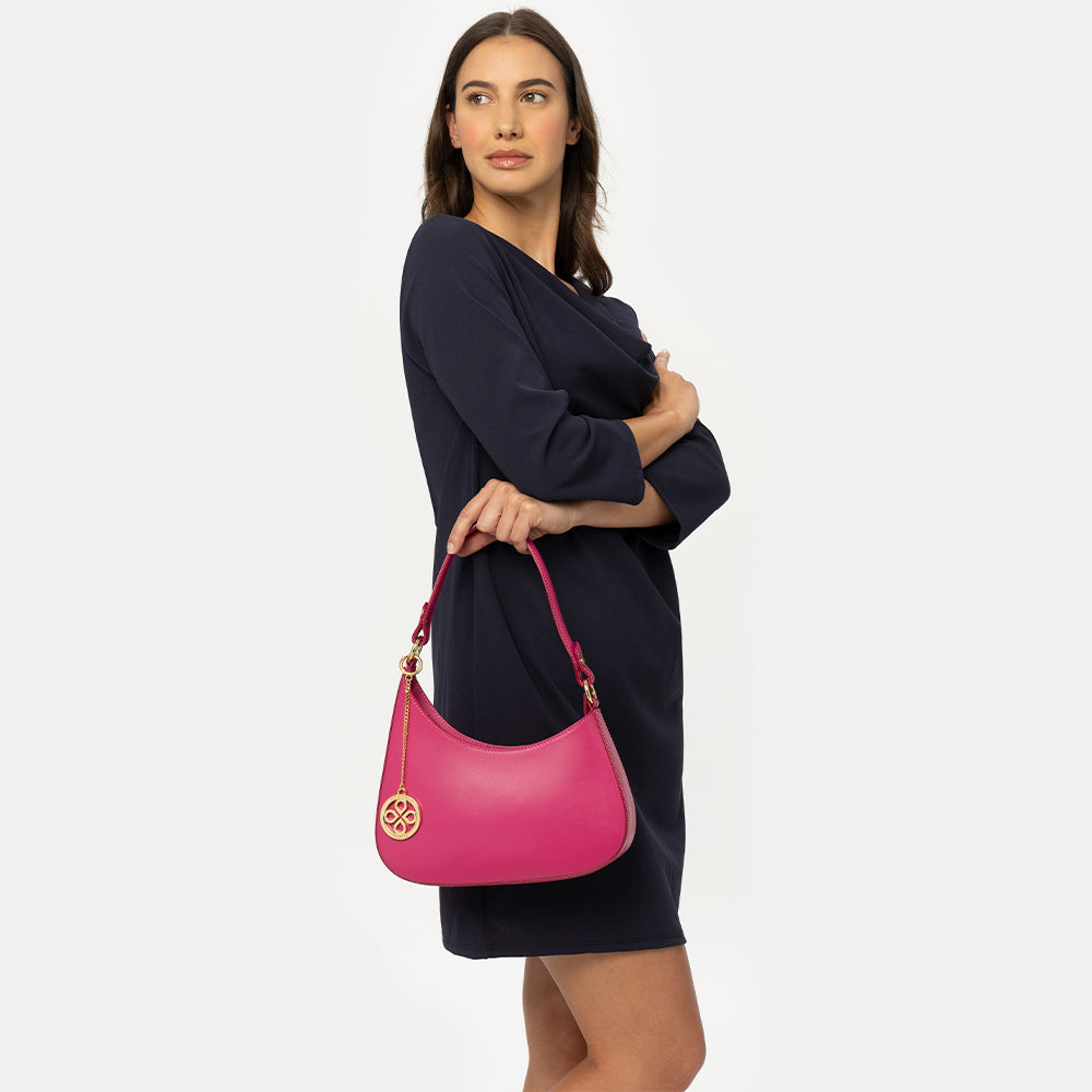 Borsa a Spalla VIAVERDI in Pelle Fucsia Made in Italy linea Certaldo