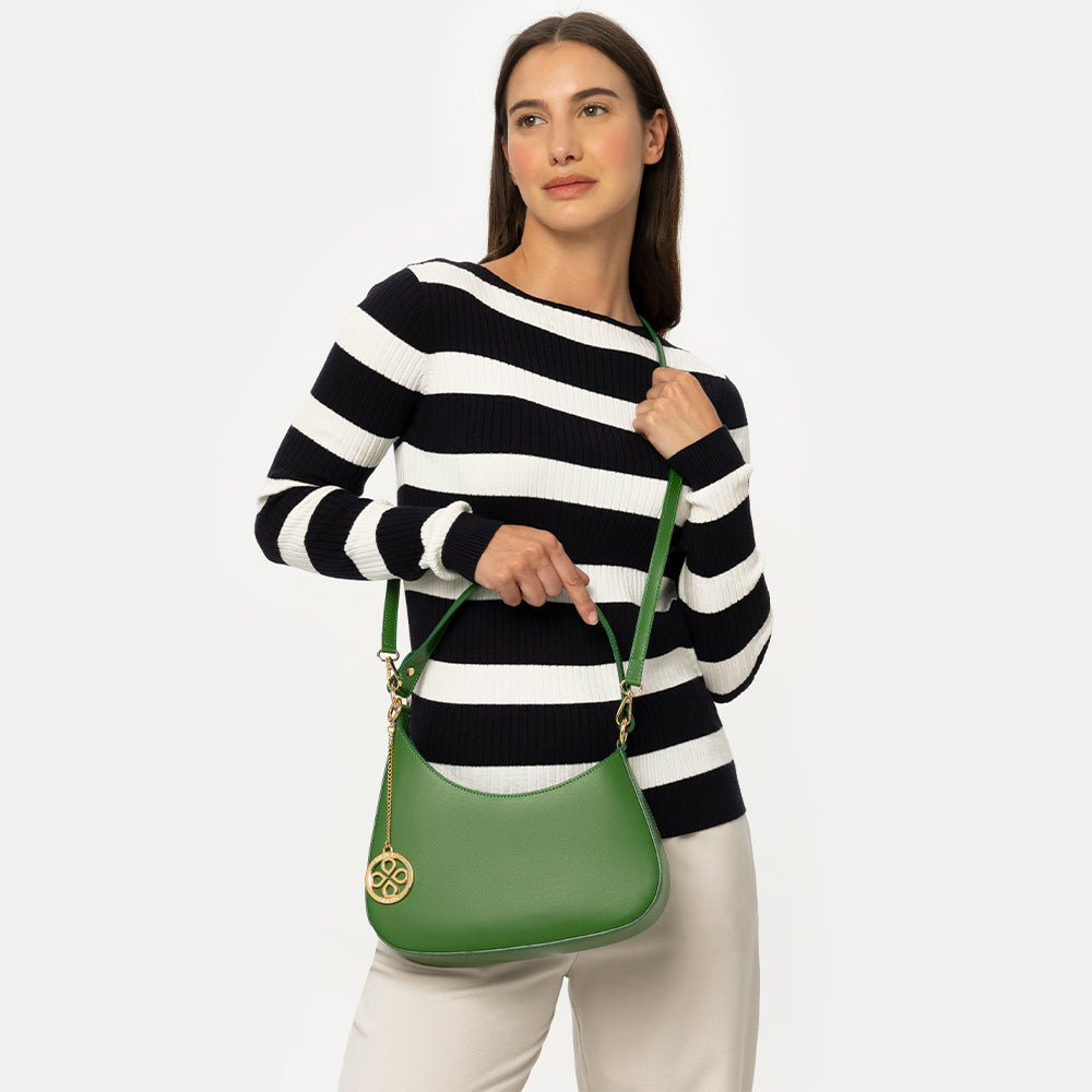 Borsa a Spalla VIAVERDI in Pelle Verde Made in Italy linea Certaldo