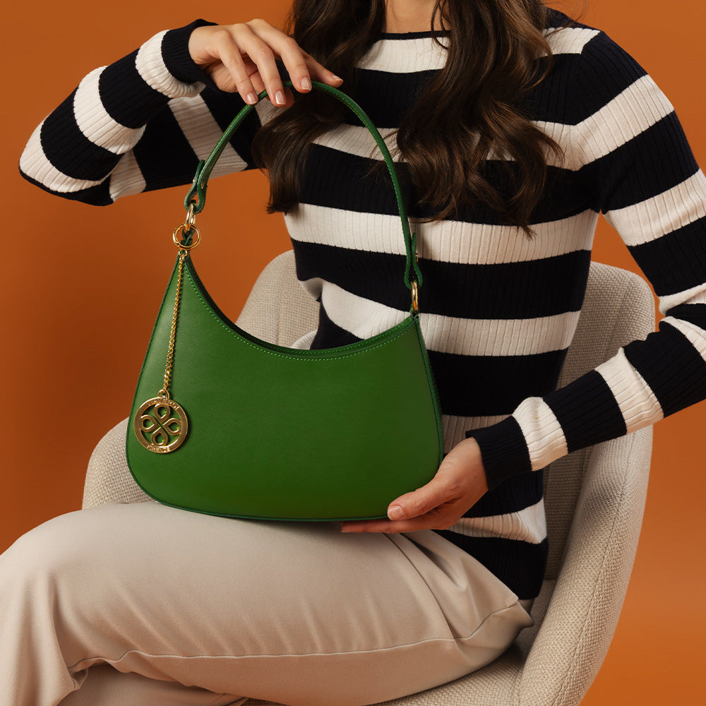 Borsa a Spalla VIAVERDI in Pelle Verde Made in Italy linea Certaldo