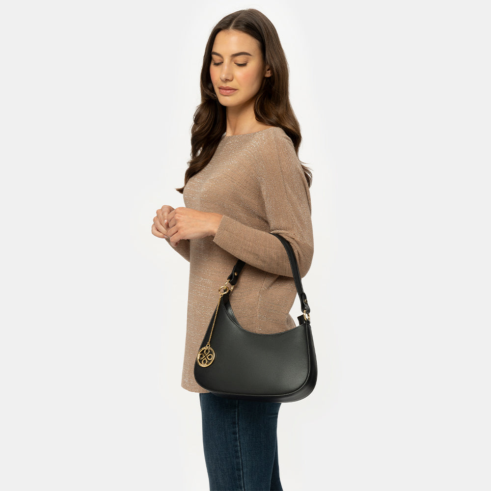 Borsa a Spalla VIAVERDI in Pelle Nera Made in Italy linea Certaldo