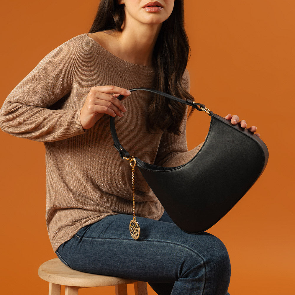 Borsa a Spalla VIAVERDI in Pelle Nera Made in Italy linea Certaldo