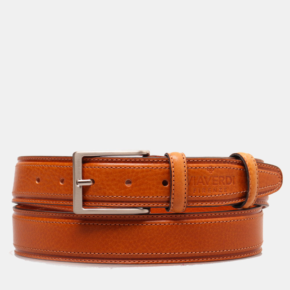 Men's Honey-Colored Leather Belt by VIAVERDI, Made in Italy, Florence