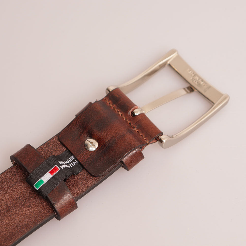 Cintura Uomo in Cuoio Marrone Scuro VIAVERDI Made in Italy linea Firenze