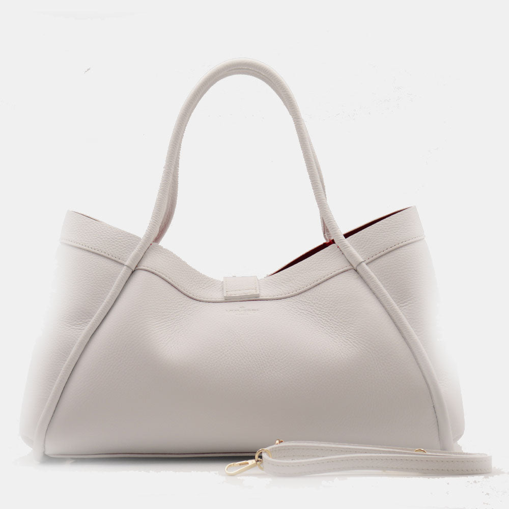 Borsa Donna a Spalla VIAVERDI in Pelle Bianca Chiaro Made in Italy linea Cortona
