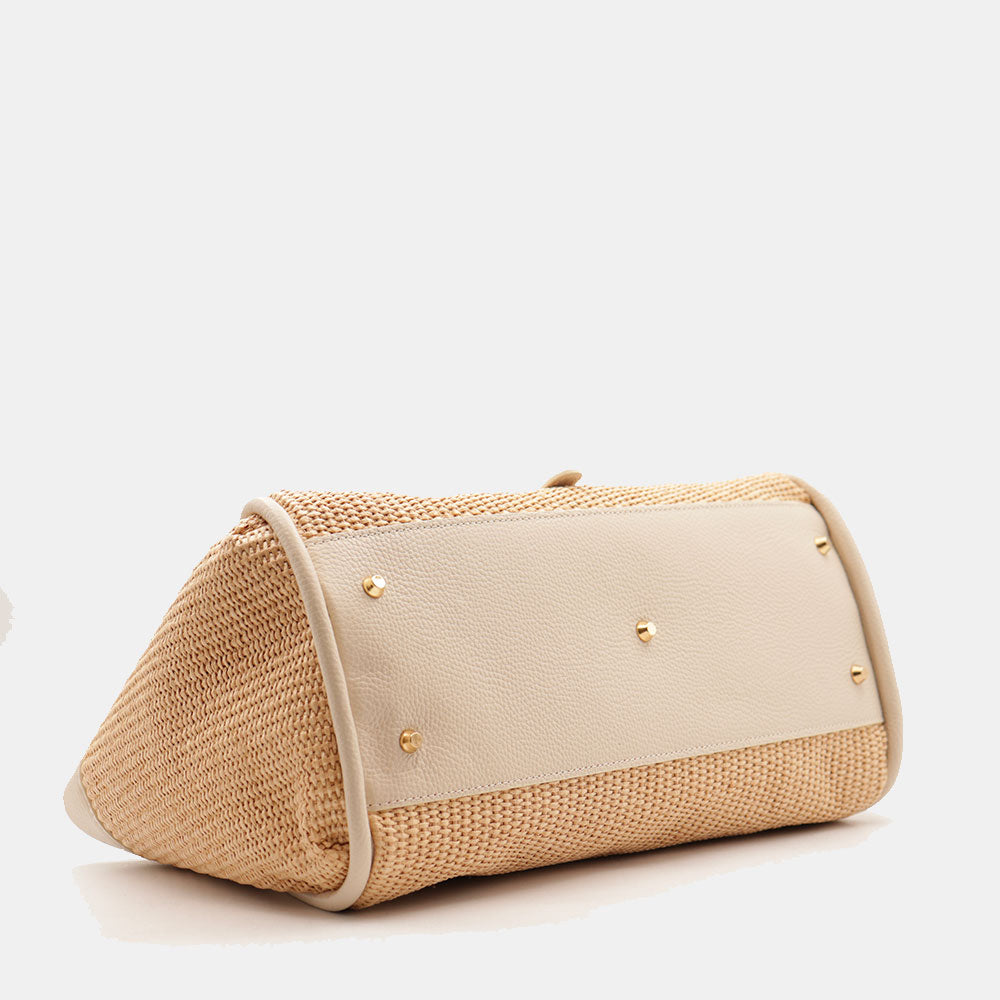Borsa Donna a Spalla VIAVERDI in Rafia e Pelle Avorio Made in Italy linea Cortona