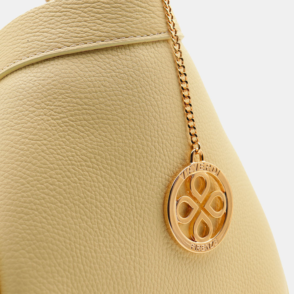 VIAVERDI Damen-Schultertasche aus hellgelbem Leder, hergestellt in Italien, Cortona-Linie