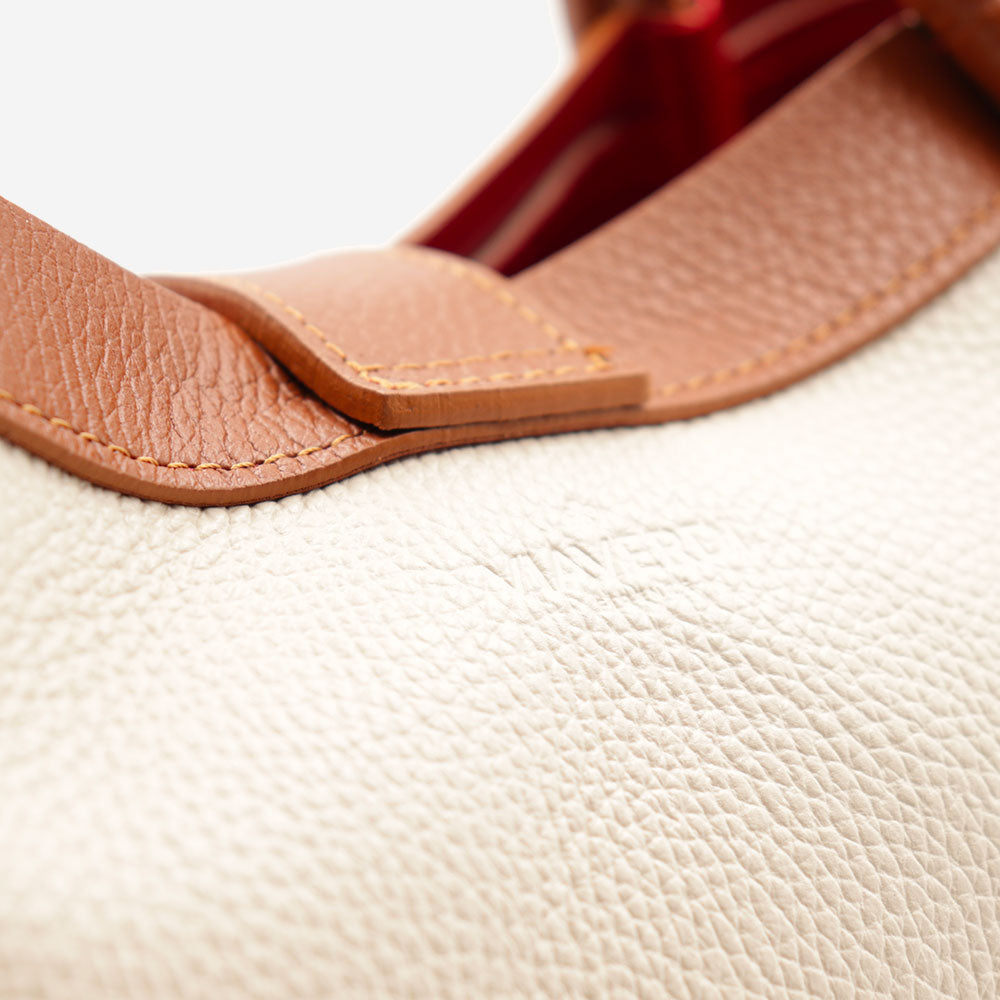 Borsa Donna a Mano VIAVERDI in Pelle Beige e Cuoio Made in Italy linea Cortona