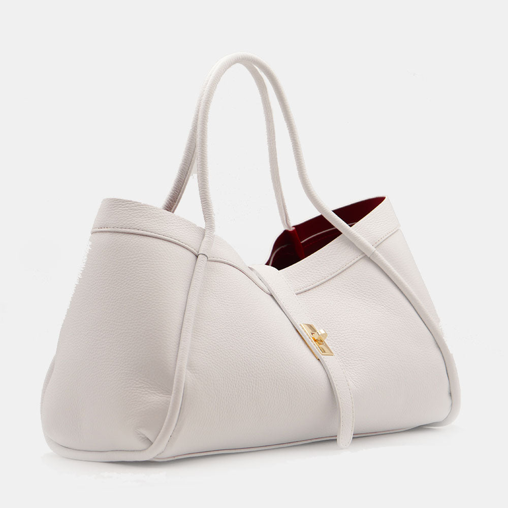 Borsa Donna a Spalla VIAVERDI in Pelle Bianca Chiaro Made in Italy linea Cortona