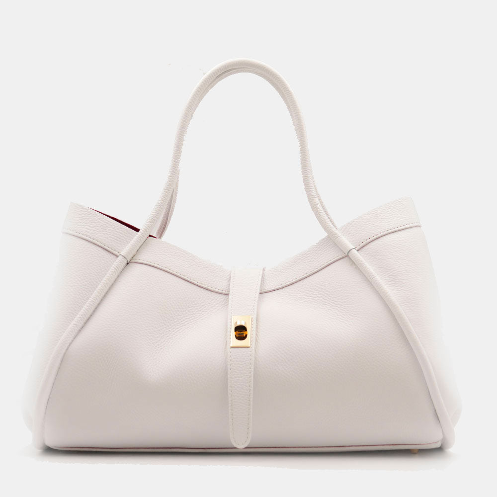 Borsa Donna a Spalla VIAVERDI in Pelle Bianca Chiaro Made in Italy linea Cortona