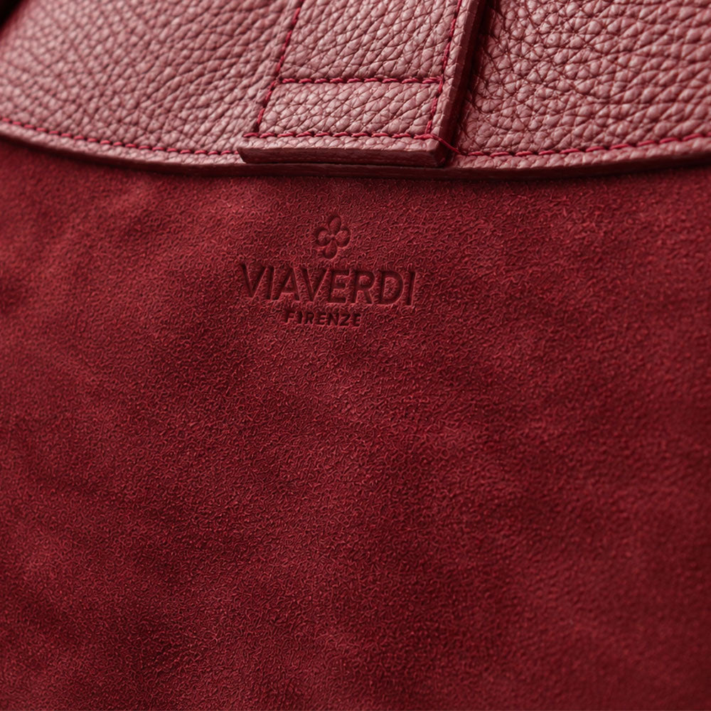 Borsa Donna a Spalla VIAVERDI in Camoscio e Pelle Bordeaux Made in Italy linea Cortona