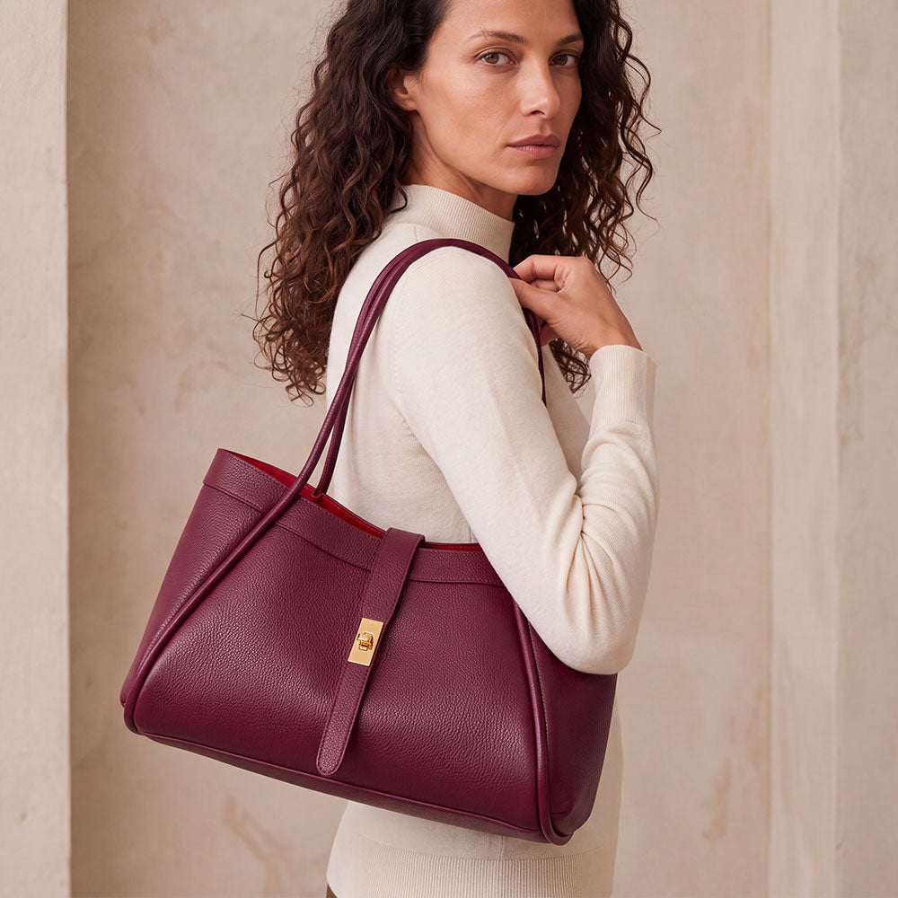 Borsa Donna a Spalla VIAVERDI in Pelle Bordeaux Made in Italy linea Cortona