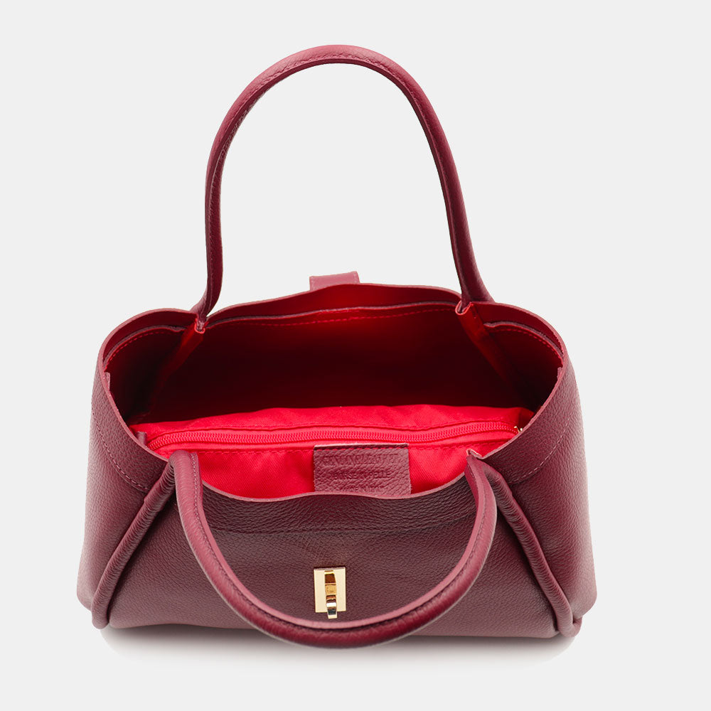 Borsa Donna a Mano VIAVERDI in Pelle Bordeaux Made in Italy linea Cortona